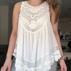 Altar’d State Off-White Babydoll Lace Top Sz S